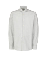 Regular-fit shirt with french collar in pure white cotton with green stripes - Green | Giemme BrandsCorporate