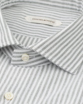 Regular-fit shirt with french collar in pure white cotton with green stripes - Green | Giemme BrandsCorporate