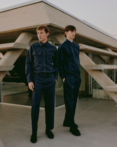 Regular fit shirt with italian collar in blue stretch cotton twill - Man collection | Giemme BrandsCorporate