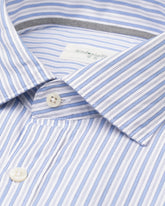 Regular-Fit-Hemd mit französischem Kragen aus reinem weißen Baumwollstoff mit hellblauen Streifen - Hellblau | Giemme BrandsCorporate