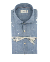 Regular fit french collar shirt in pure cotton denim with micro distressing - Tintoria Mattei | Giemme BrandsCorporate