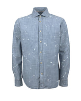Regular fit french collar shirt in pure cotton denim with micro distressing - Denim | Giemme BrandsCorporate
