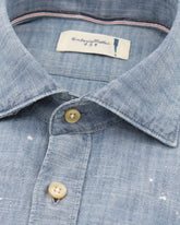 Regular fit french collar shirt in pure cotton denim with micro distressing - Denim | Giemme BrandsCorporate