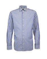 Regular fit french collar shirt in ivory pure cotton with blue stripes - Blue | Giemme BrandsCorporate
