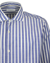 Regular fit french collar shirt in ivory pure cotton with blue stripes - Blue | Giemme BrandsCorporate