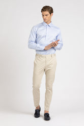 Camicia Wash and Wear con collo italiano in twill di cotone azzurro - Azzurro | Giemme BrandsCorporate