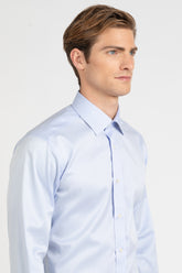 Camicia Wash and Wear con collo italiano in twill di cotone azzurro - Azzurro | Giemme BrandsCorporate