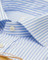 Camicia Wash and Wear regular fit con collo francese in cotone bianco a righe azzurre - Azzurro | Giemme BrandsCorporate