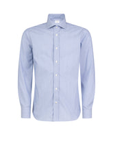 Camicia Wash and Wear regular fit con collo francese in cotone mille righe bianco e blu - Blu | Giemme BrandsCorporate