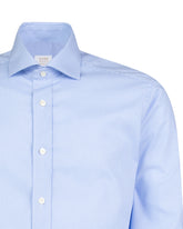 Wash and Wear slim fit shirt with french collar in light blue vichy cotton - Light blue | Giemme BrandsCorporate