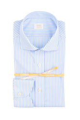 White and light blue stripes Wash and Wear poplin cotton shirt with french collar - Light blue | Giemme BrandsCorporate