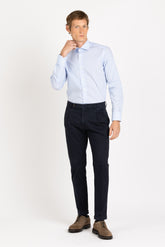 Camicia Wash and Wear con collo francese in popeline di cotone a righe bianche e azzurre - Azzurro | Giemme BrandsCorporate