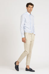 Camicia con collo francese in esclusivo popeline di cotone satin stretch azzurro - Azzurro | Giemme BrandsCorporate