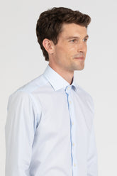 Camicia con collo francese in esclusivo popeline di cotone satin stretch azzurro - Azzurro | Giemme BrandsCorporate