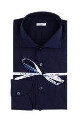 Camicia con collo francese in esclusivo popeline di cotone satin stretch blu - Blu | Giemme BrandsCorporate