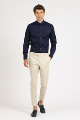 Camicia con collo francese in esclusivo popeline di cotone satin stretch blu - Blu | Giemme BrandsCorporate