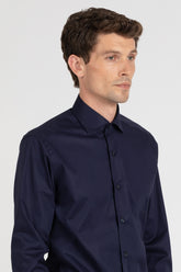 Camicia con collo francese in esclusivo popeline di cotone satin stretch blu - Blu | Giemme BrandsCorporate
