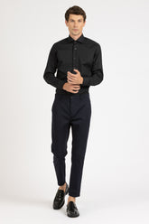 Camicia con collo francese in esclusivo popeline di cotone satin stretch nero - Nero | Giemme BrandsCorporate