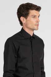 Camicia con collo francese in esclusivo popeline di cotone satin stretch nero - Nero | Giemme BrandsCorporate