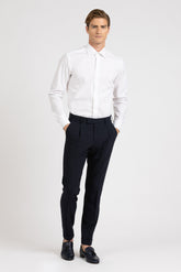 Camicia con collo italiano e polso doppio uso in esclusivo popeline di cotone satin stretch bianco - Bianco | Giemme BrandsCorporate