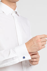 Camicia con collo italiano e polso doppio uso in esclusivo popeline di cotone satin stretch bianco - Bianco | Giemme BrandsCorporate