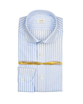 Camicia Wash and Wear slim fit con collo francese in puro cotone bianco a righe azzurre - Azzurro | Giemme BrandsCorporate