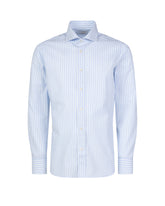 Camicia Wash and Wear slim fit con collo francese in puro cotone bianco a righe azzurre - Azzurro | Giemme BrandsCorporate