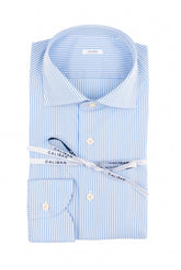 Camicia con collo francese in popeline di cotone stretch a righe bianco e azzurro - Azzurro | Giemme BrandsCorporate