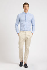 Camicia con collo francese in popeline di cotone stretch a righe bianco e azzurro - Azzurro | Giemme BrandsCorporate