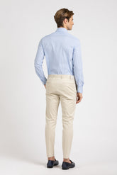 Camicia con collo francese in popeline di cotone stretch a righe bianco e azzurro - Azzurro | Giemme BrandsCorporate