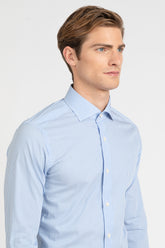 Camicia con collo francese in popeline di cotone stretch a righe bianco e azzurro - Azzurro | Giemme BrandsCorporate