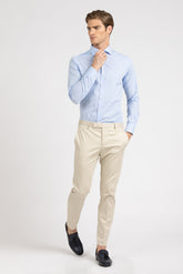 Camicia con collo francese in popeline di cotone stretch mille righe bianco e azzurro - Azzurro | Giemme BrandsCorporate