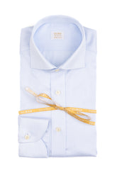 Camicia Wash and Wear con collo francese in cotone armaturato mille righe bianco e azzurro - Azzurro | Giemme BrandsCorporate