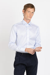 Camicia Wash and Wear con collo francese in cotone armaturato mille righe bianco e azzurro - Azzurro | Giemme BrandsCorporate