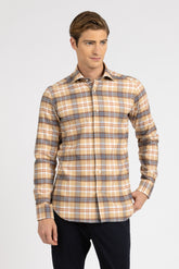 Camicia con collo francese in Vaiella di puro cotone a quadri sui toni del beige - Beige | Giemme BrandsCorporate