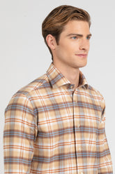 Camicia con collo francese in Vaiella di puro cotone a quadri sui toni del beige - Beige | Giemme BrandsCorporate