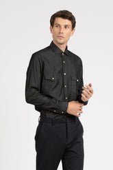 Camicia con collo francese in denim di puro cotone - Denim Scuro | Giemme BrandsCorporate