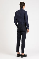 Camicia con collo francese in esclusivo popeline di cotone stretch blu - Blu | Giemme BrandsCorporate