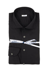 Camicia con collo francese in esclusivo popeline di cotone stretch nero - Nero | Giemme BrandsCorporate