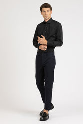 Camicia con collo francese in esclusivo popeline di cotone stretch nero - Nero | Giemme BrandsCorporate