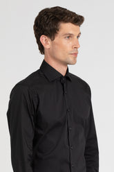 Camicia con collo francese in esclusivo popeline di cotone stretch nero - Nero | Giemme BrandsCorporate
