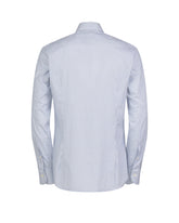 Slim fit shirt with french collar in pure white cotton with an exclusive light blue and brown geometric pattern - Brown | Giemme BrandsCorporate