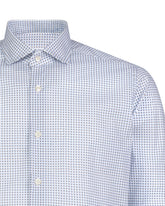 Slim fit shirt with french collar in pure white cotton with an exclusive light blue and brown geometric pattern - Brown | Giemme BrandsCorporate