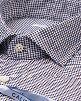 Slim fit shirt with french collar in pure cotton with a brown pied de poule pattern - Brown | Giemme BrandsCorporate