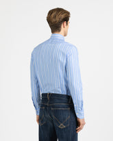 Camicia slim fit con collo francese in puro cotone azzurro a righe bianche - Azzurro | Giemme BrandsCorporate