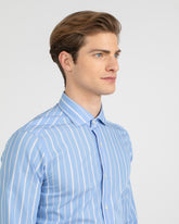 Camicia slim fit con collo francese in puro cotone azzurro a righe bianche - Azzurro | Giemme BrandsCorporate