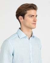 Camicia regular fit con collo francese in puro lino tinto capo azzurro - Azzurro | Giemme BrandsCorporate