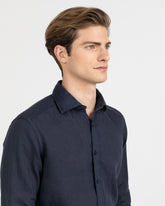 Camicia regular fit con collo francese in puro lino tinto capo blu - Blu | Giemme BrandsCorporate