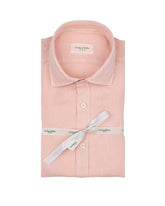 Camicia regular fit con collo francese in puro lino tinto capo rosa - Rosa | Giemme BrandsCorporate