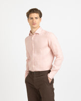Camicia regular fit con collo francese in puro lino tinto capo rosa - Rosa | Giemme BrandsCorporate